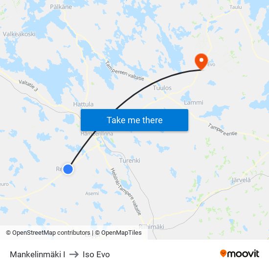 Mankelinmäki I to Iso Evo map