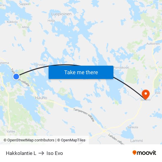 Hakkolantie L to Iso Evo map