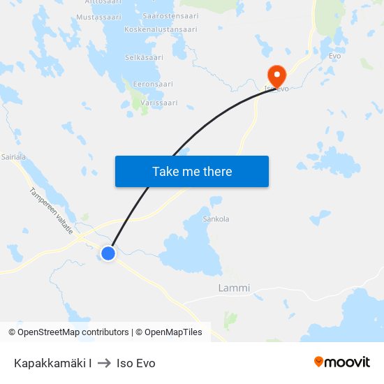 Kapakkamäki I to Iso Evo map