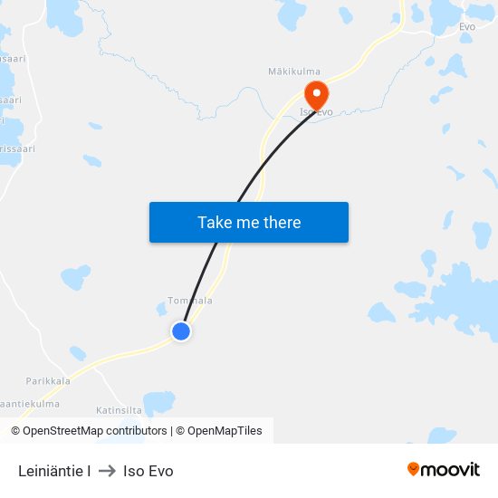 Leiniäntie I to Iso Evo map