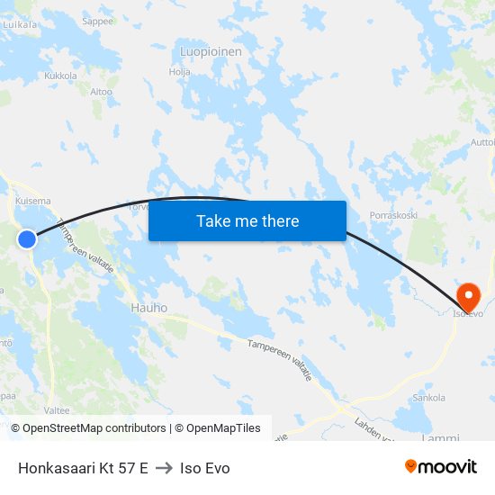 Honkasaari Kt 57 E to Iso Evo map