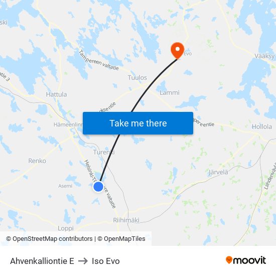Ahvenkalliontie E to Iso Evo map
