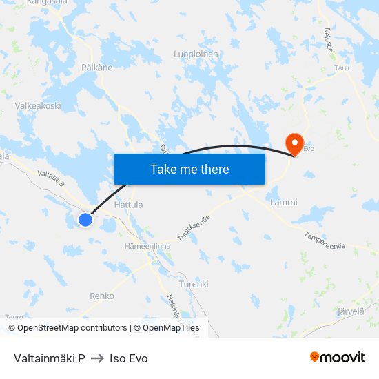 Valtainmäki P to Iso Evo map