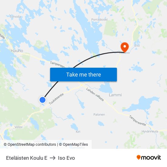 Eteläisten Koulu E to Iso Evo map