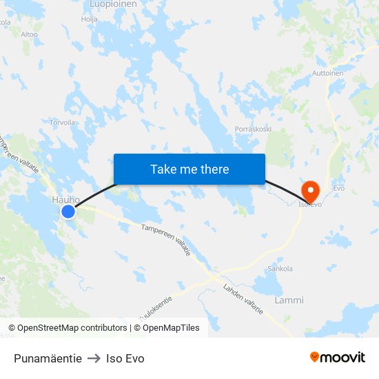 Punamäentie to Iso Evo map