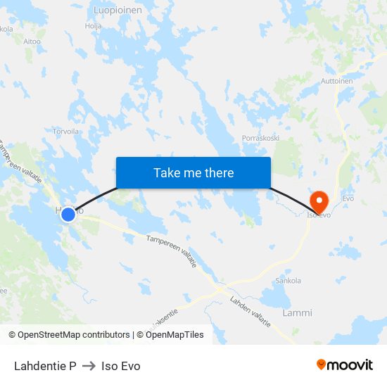 Lahdentie P to Iso Evo map