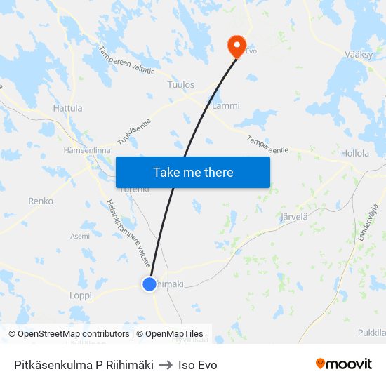 Pitkäsenkulma P Riihimäki to Iso Evo map