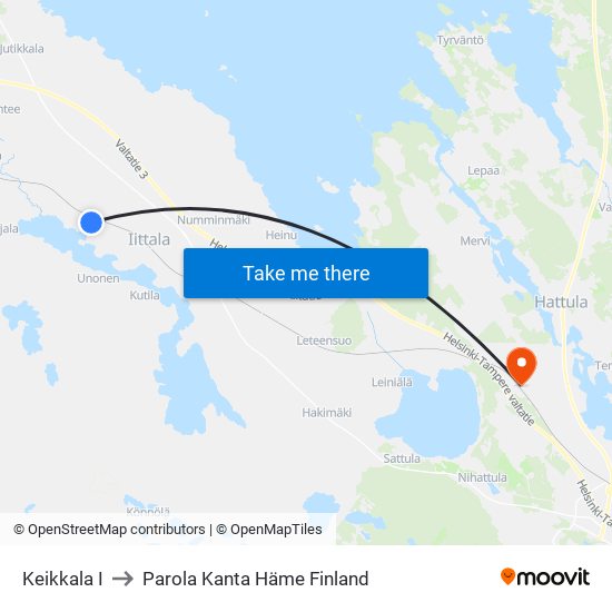 Keikkala I to Parola Kanta Häme Finland map