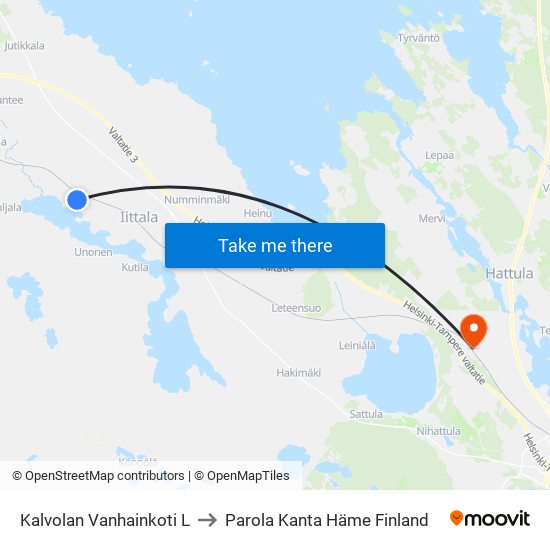 Kalvolan Vanhainkoti L to Parola Kanta Häme Finland map