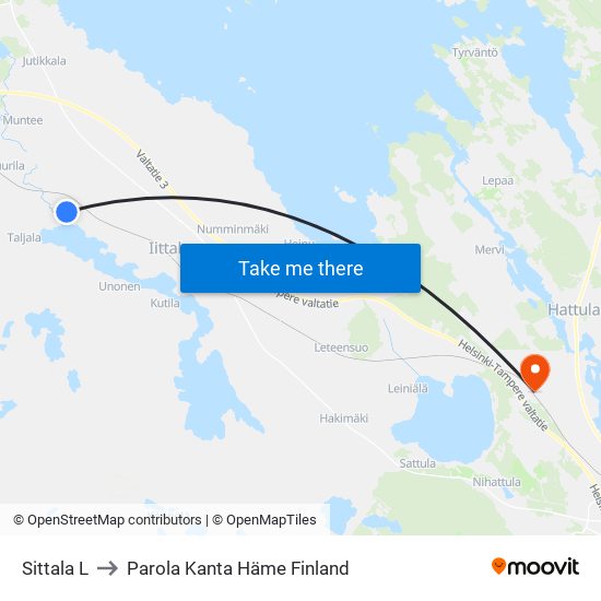 Sittala L to Parola Kanta Häme Finland map