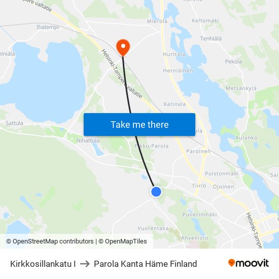 Kirkkosillankatu I to Parola Kanta Häme Finland map