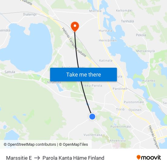 Marssitie E to Parola Kanta Häme Finland map