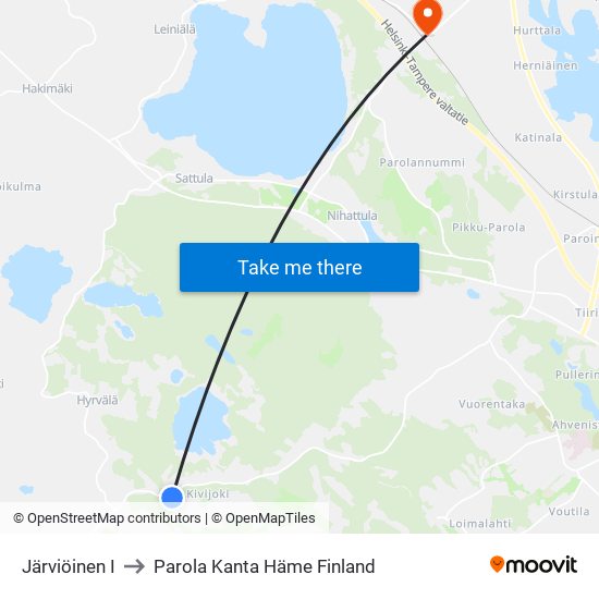 Järviöinen I to Parola Kanta Häme Finland map