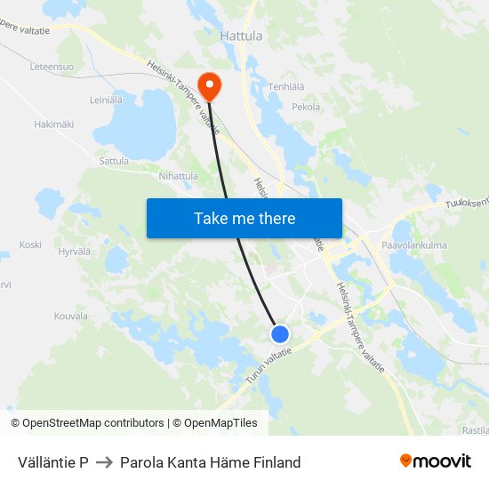 Välläntie P to Parola Kanta Häme Finland map