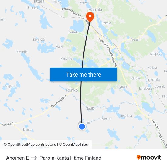 Ahoinen E to Parola Kanta Häme Finland map