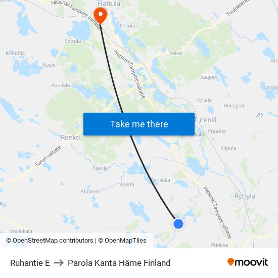 Ruhantie E to Parola Kanta Häme Finland map