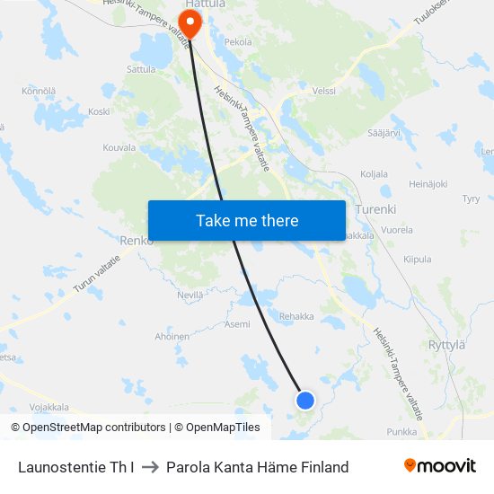 Launostentie Th I to Parola Kanta Häme Finland map