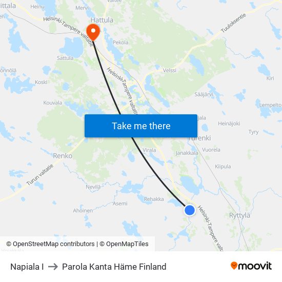 Napiala I to Parola Kanta Häme Finland map