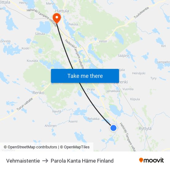 Vehmaistentie to Parola Kanta Häme Finland map