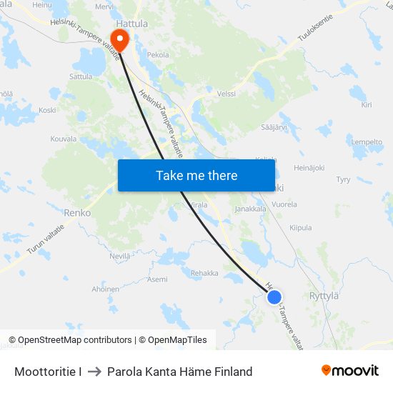 Moottoritie I to Parola Kanta Häme Finland map