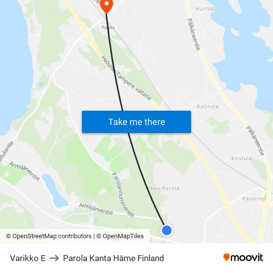 Varikko E to Parola Kanta Häme Finland map