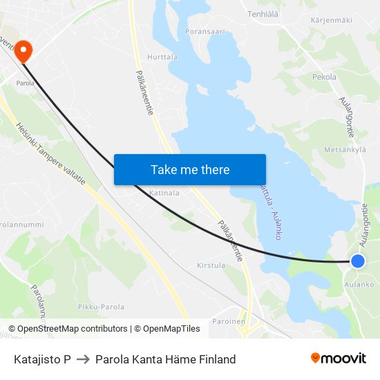 Katajisto P to Parola Kanta Häme Finland map