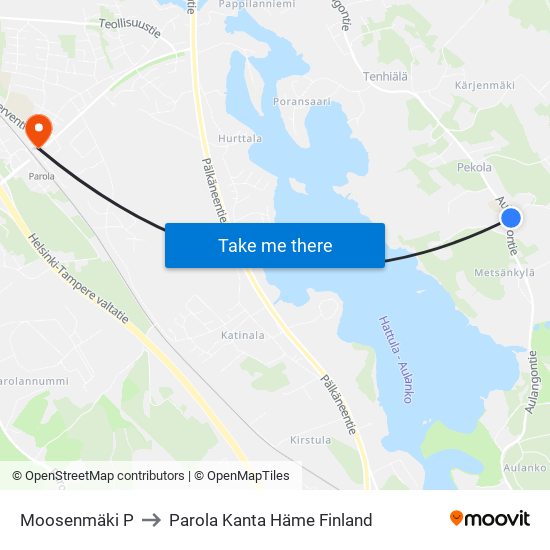 Moosenmäki P to Parola Kanta Häme Finland map
