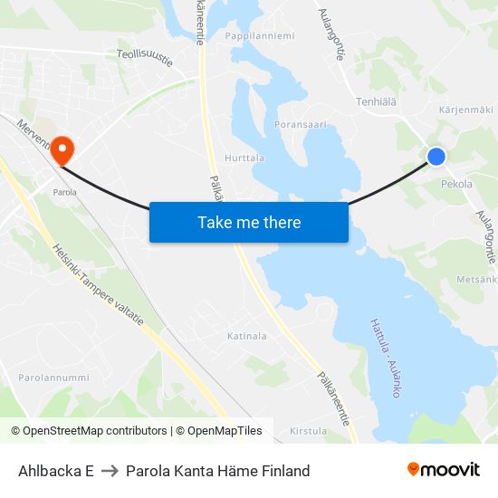 Ahlbacka E to Parola Kanta Häme Finland map