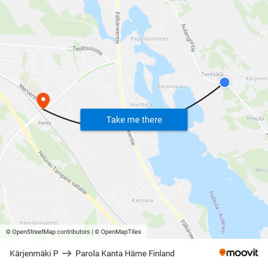 Kärjenmäki P to Parola Kanta Häme Finland map