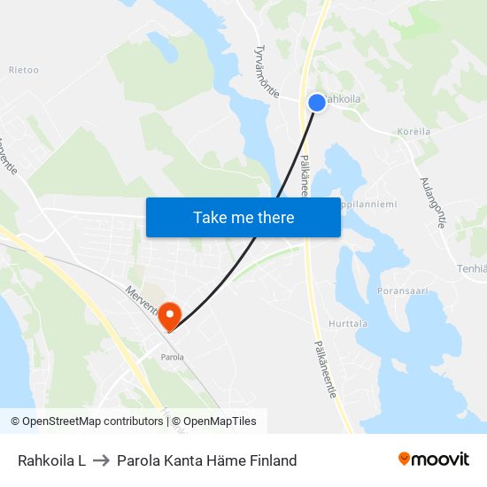Rahkoila L to Parola Kanta Häme Finland map
