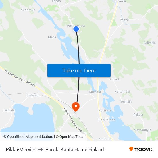 Pikku-Mervi E to Parola Kanta Häme Finland map