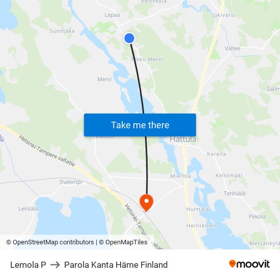 Lemola P to Parola Kanta Häme Finland map