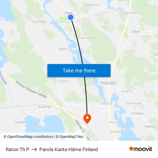 Raton Th P to Parola Kanta Häme Finland map