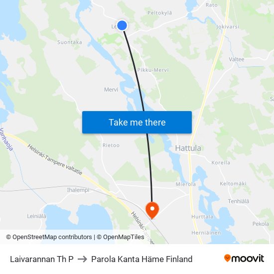 Laivarannan Th P to Parola Kanta Häme Finland map