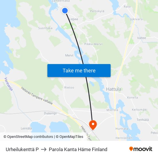 Urheilukenttä P to Parola Kanta Häme Finland map