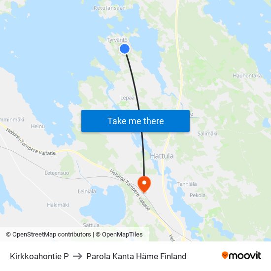 Kirkkoahontie P to Parola Kanta Häme Finland map