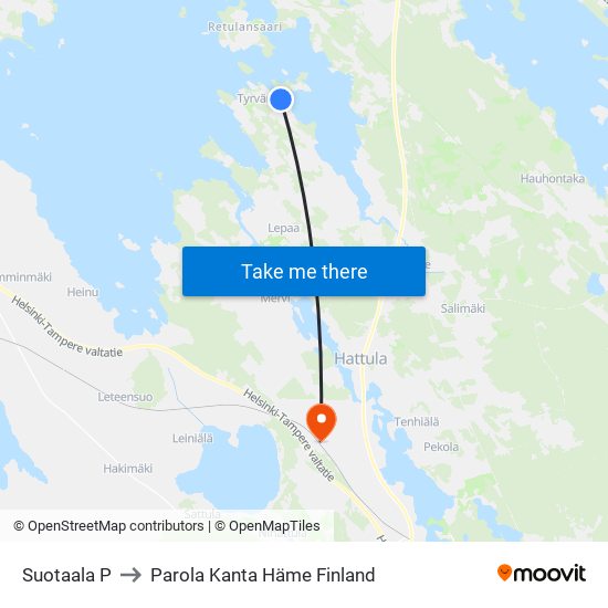 Suotaala P to Parola Kanta Häme Finland map