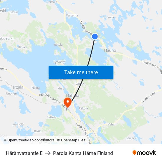 Häränvattantie E to Parola Kanta Häme Finland map