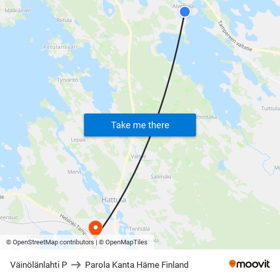 Väinölänlahti P to Parola Kanta Häme Finland map