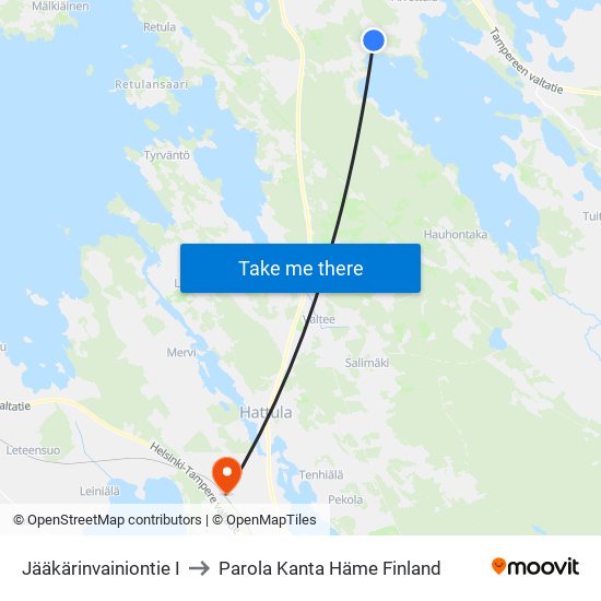 Jääkärinvainiontie I to Parola Kanta Häme Finland map