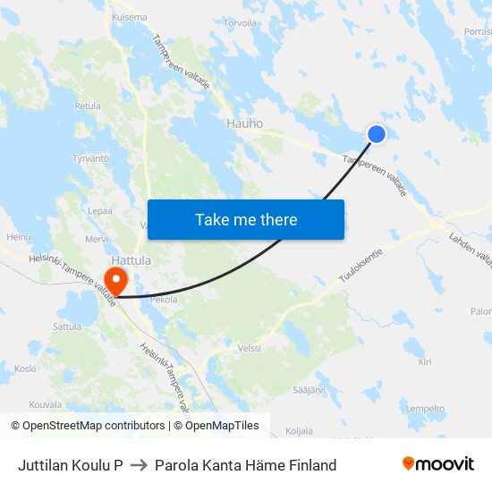 Juttilan Koulu P to Parola Kanta Häme Finland map