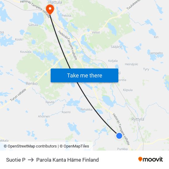 Suotie P to Parola Kanta Häme Finland map