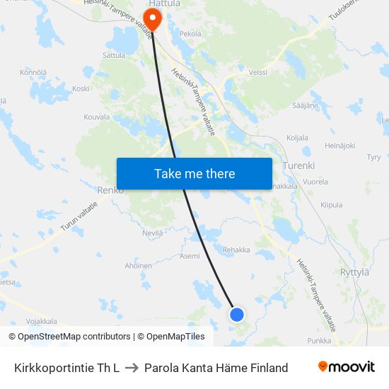 Kirkkoportintie Th L to Parola Kanta Häme Finland map