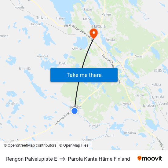 Rengon Palvelupiste E to Parola Kanta Häme Finland map