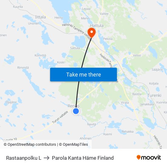 Rastaanpolku L to Parola Kanta Häme Finland map