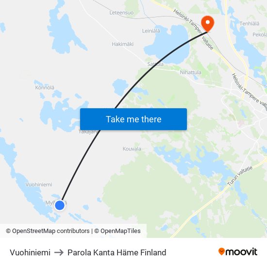 Vuohiniemi to Parola Kanta Häme Finland map