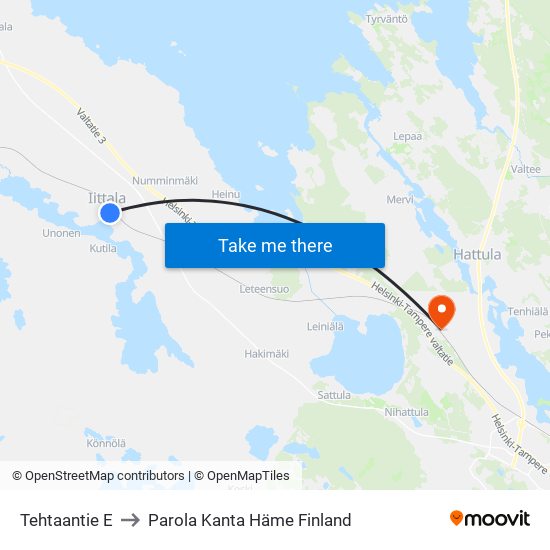Tehtaantie E to Parola Kanta Häme Finland map