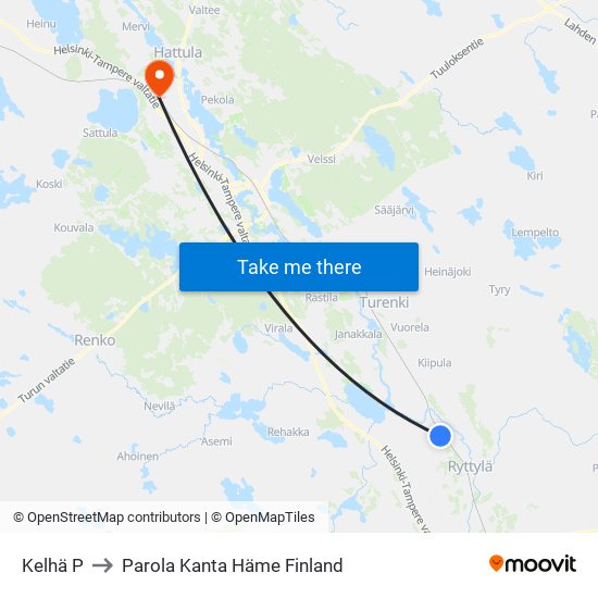 Kelhä P to Parola Kanta Häme Finland map