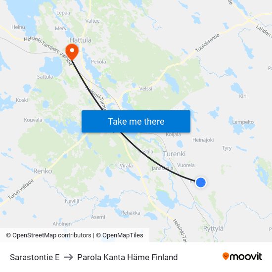 Sarastontie E to Parola Kanta Häme Finland map