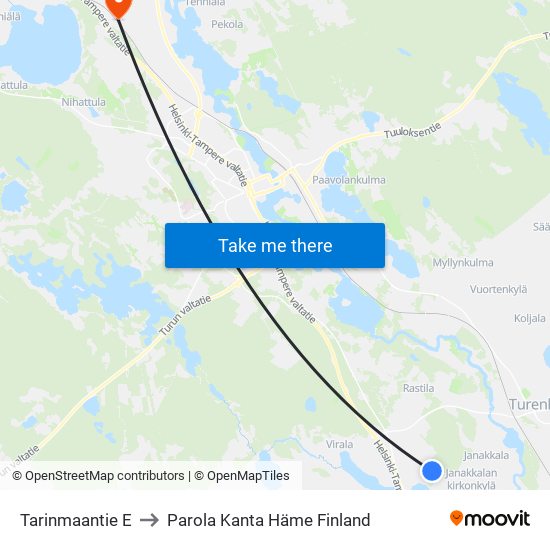 Tarinmaantie E to Parola Kanta Häme Finland map